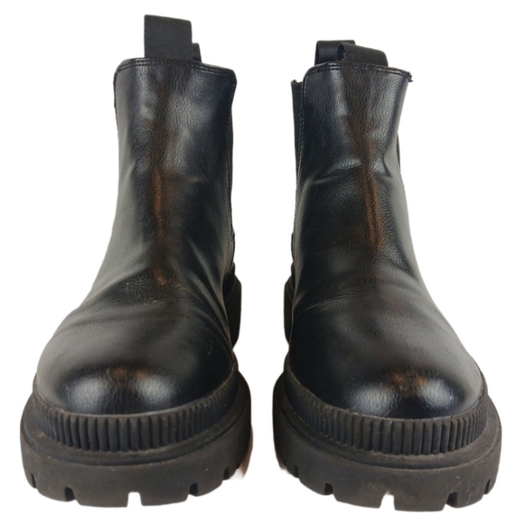 H&M 7 Black Chelsea Chunky Ankle Boots Loops Elasticized Solid Platform Bootie - Picture 13 of 15